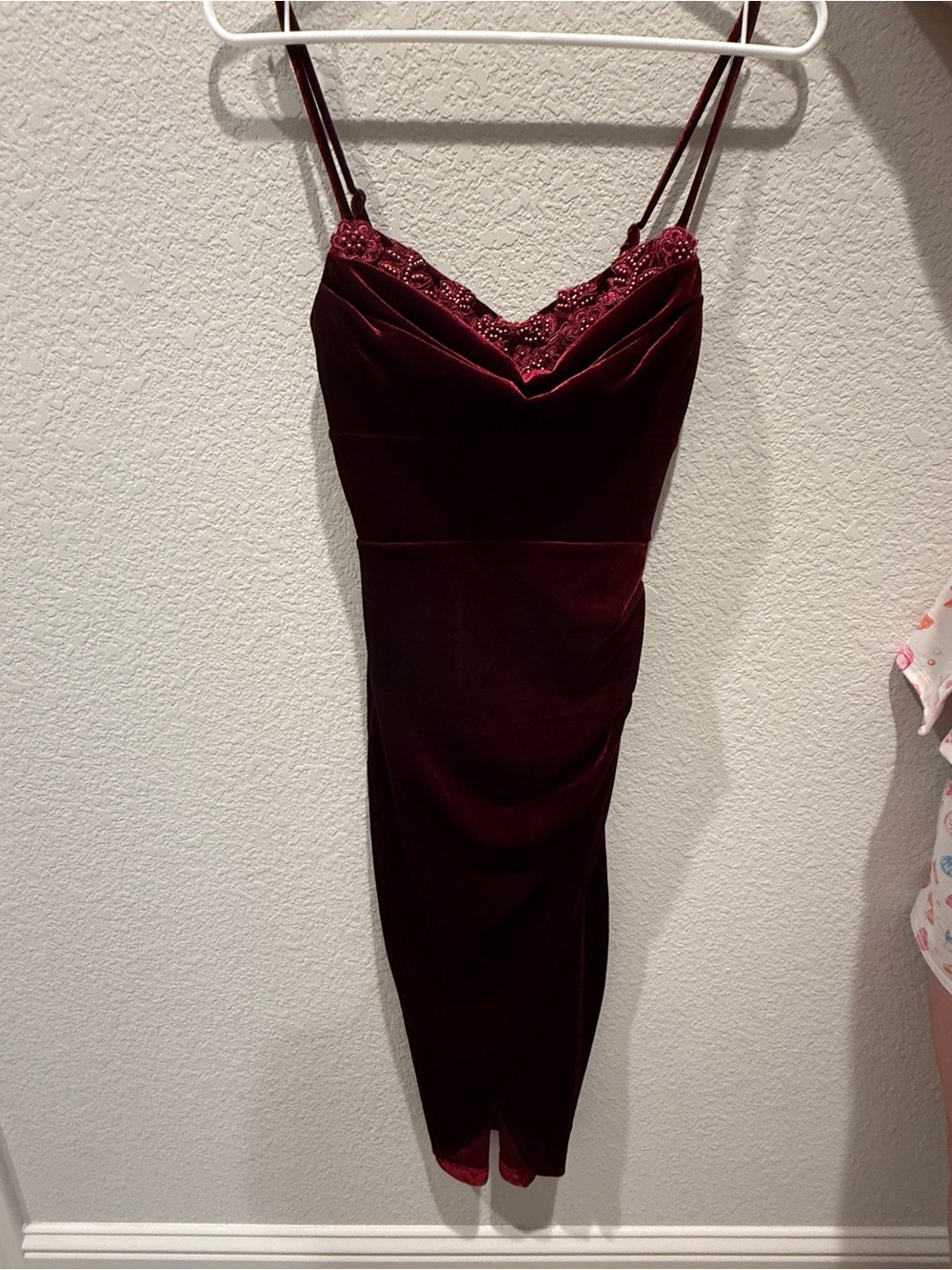 Windsor Deep Wine Velvet Midi Dress with Lace Trim